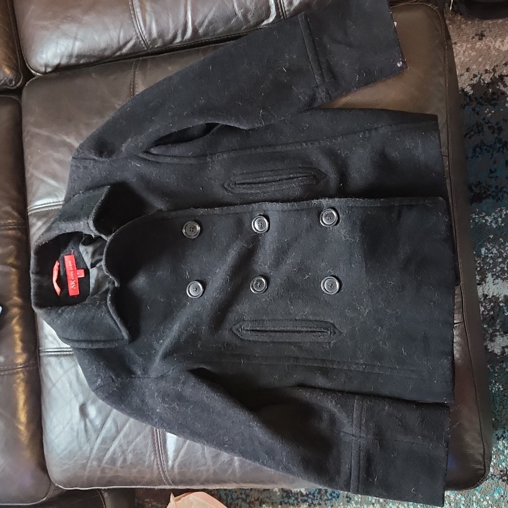 Ann Klein black fabric pea coat